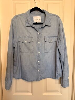 Lola River 100% Cotton Light Wash Denim Button-Up Shirt